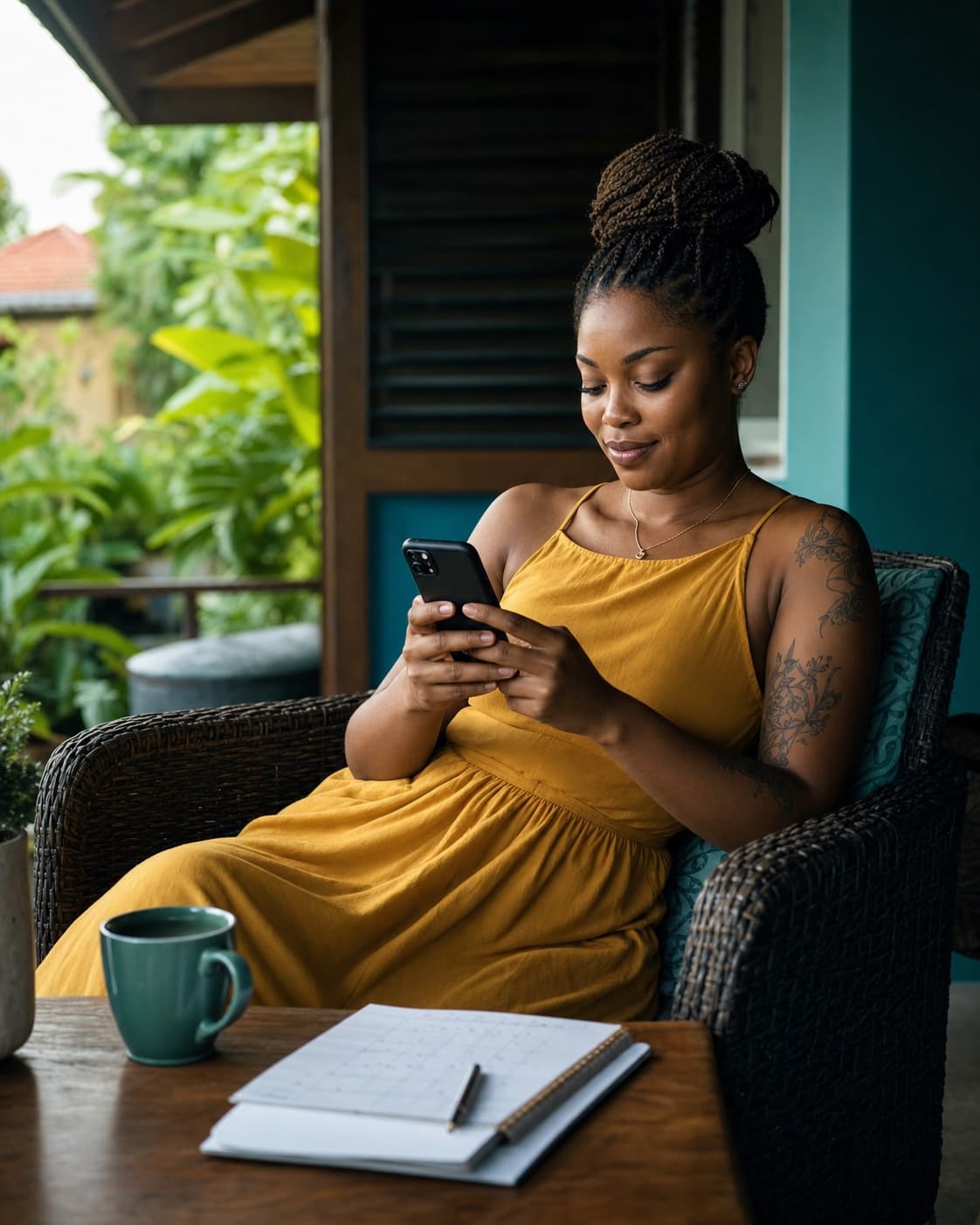 A woman making a scheduled contribution from her phone at home